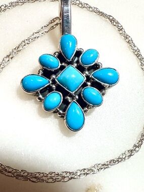 Running Bear Navajo Kingman Turquoise Sterling Silver Pendant and Necklace